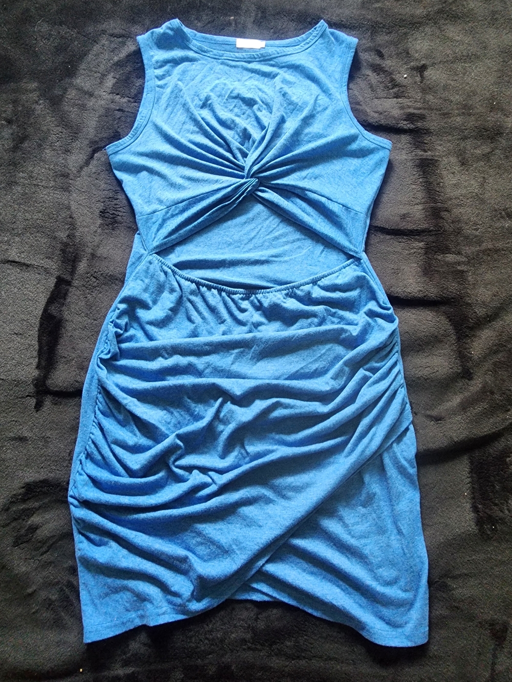 Sleeveless Blue Twist-Front Cutout Mini Dress